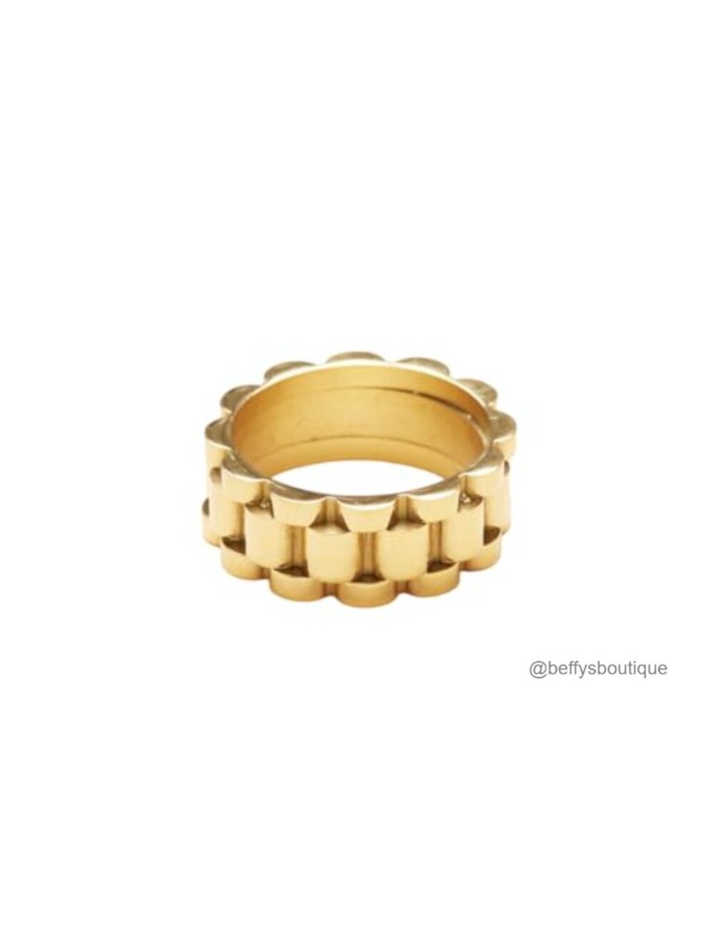 18K Gold Plated Titanium Belt Chain Ring Stacking Band Minimalist